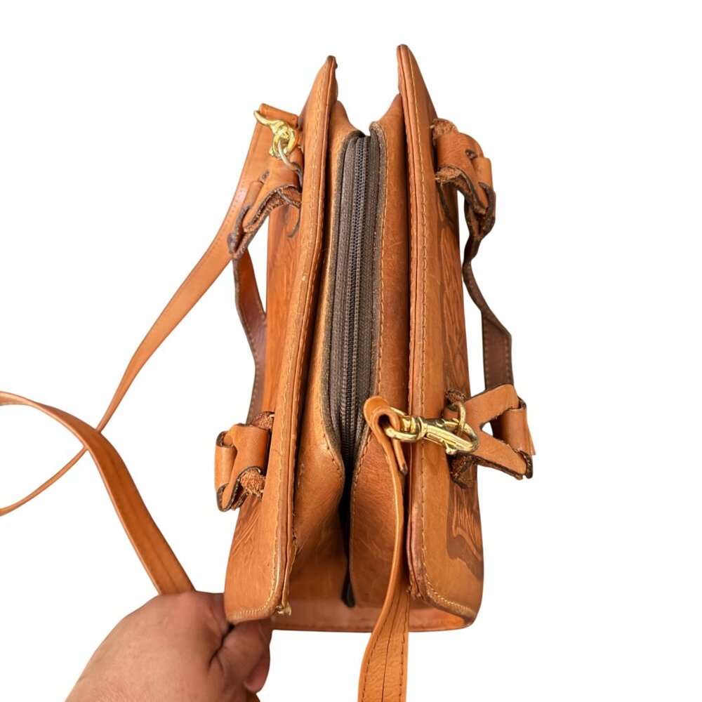 Rugero Handcrafted Tooled Leather Crossbody Bag With Floral & Eagle Design - Picture 6 of 10